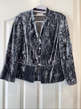 Crushed Velvet Collarless Blazer in Steely blue by Armand Ventilo